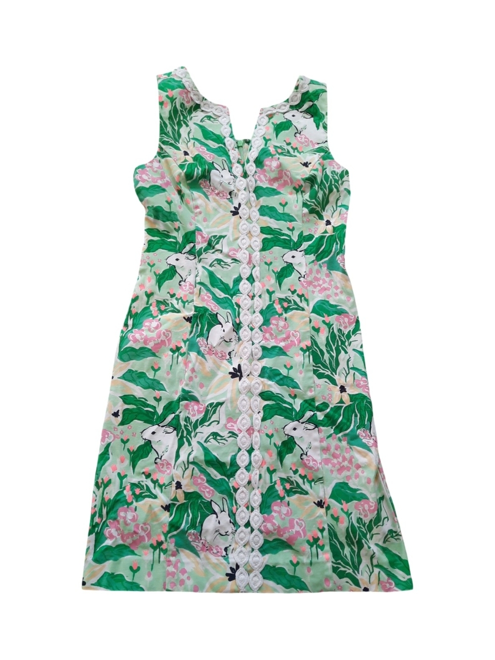 crown & ivy Green Floral Dress with Pink and White Accents